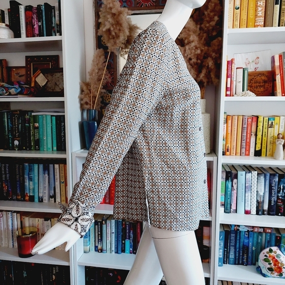 Liz Claiborne Silk Long Sleeve Button Down Collarless Patterned Shirt P6432 - Picture 4 of 10